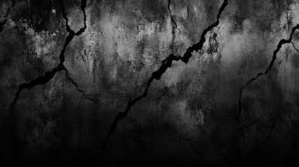 Cracked dark chalkboard texture with a weathered wall surface, showcasing fine details of deep fissures and a matte finish.