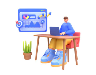 3d illustration with character digital marketing increasing sales