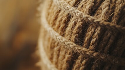 Fototapeta premium Detailed close-up of coir twine highlighting its textured fibers, intricate spirals, and natural earthy tones, showcasing its rustic charm and durability.