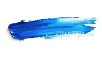 Fototapeta premium Blue roller brush displaying hand-painted strokes on a bright white background, showcasing vibrant blending and artistic texture.