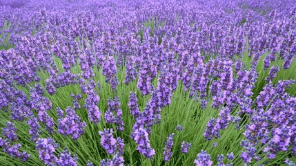 Obraz premium Close-up view of vibrant lavender blooms in a lush field, showcasing their rich purple hues and natural beauty, perfect for relaxation and aromatherapy themes.