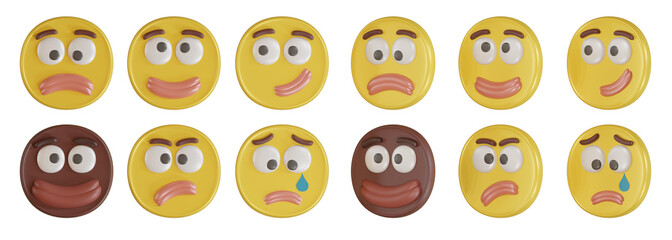 A set of three-dimensional original emoticons without a background in high resolution. Feelings and emotions. 3D rendering.