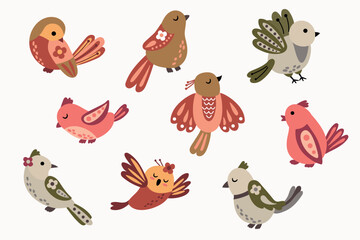 Birds set. Magic birds. White background isolate	