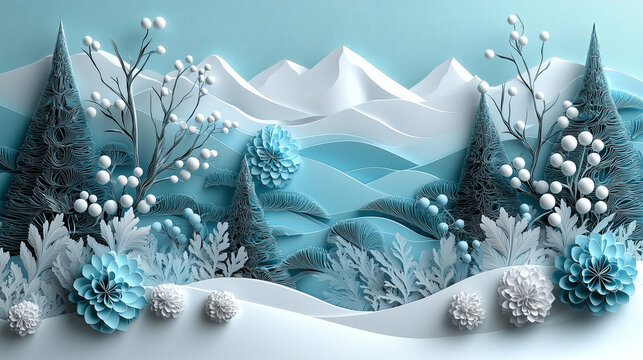 Winter Floral and Landscape Background