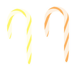 New Year festive flat icon. White cane with red stripe. Candy-lollipop in the form of a stick. Element Vector illustration