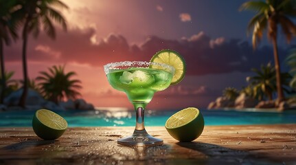 Classic margarita cocktail with salted rim