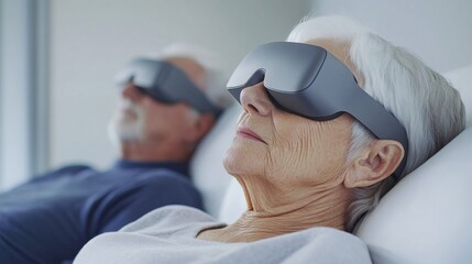 Seniors Using Virtual Reality Headsets for Relaxation Therapy and Immersive Experience. Generative ai