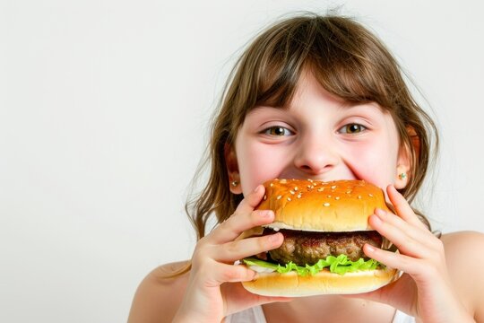 Girl eatting hamberger portrait eating child.