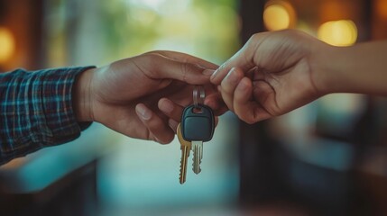 A hand giving a set of keys to another hand.