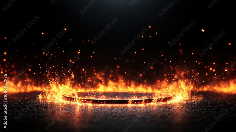 Poster Dynamic fire explosion in dark environment visual art abstract concept immersive viewpoint