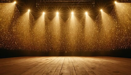 Abstract background with stage lights dark gold room for product display on stage in theater or studio 1598