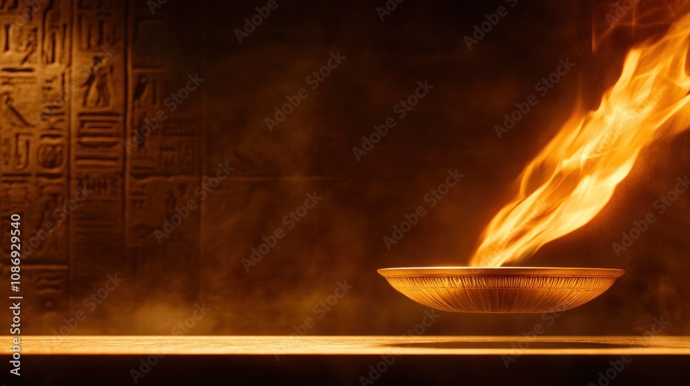 Poster Flame eruption in ancient setting decorative bowl mystical environment abstract viewpoint energy concept
