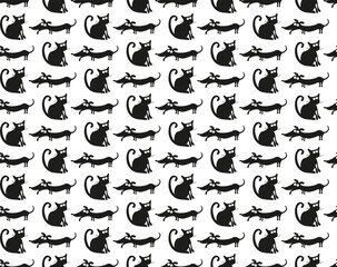 Seamless pattern with funny cartoon cats and dogs