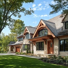 Country House Exterior with Wood Accents
