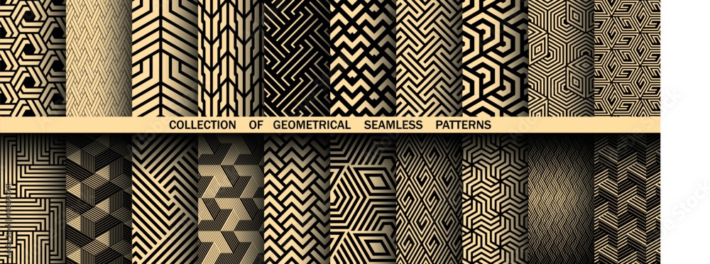Aufkleber Geometric set of seamless black and golden patterns. Simple vector graphics
