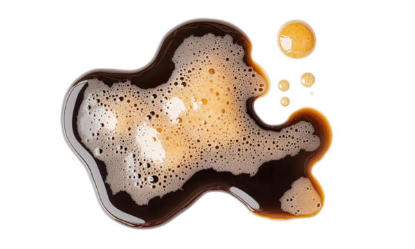 Beer puddle with foam, isolated on white