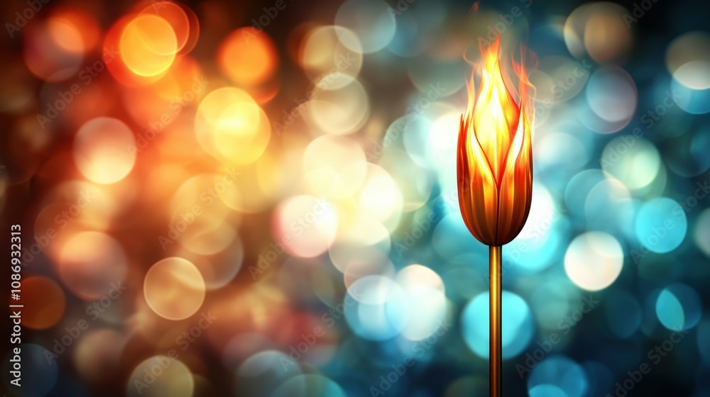Poster Illuminating flame torch against colorful bokeh background abstract photography dynamic vibe