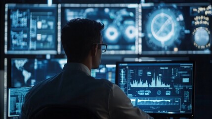 Data analysis monitoring control room digital visualization high-tech environment professional perspective cyber intelligence