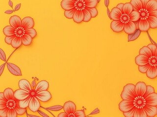 Fototapeta premium Softly blended grapefruit hue on a warm yellow background with intricate floral details, pastel colors, warm yellow, citrus inspired