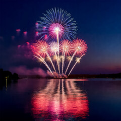 Vibrant Fireworks Display Reflecting Over Calm Lake at Night-5