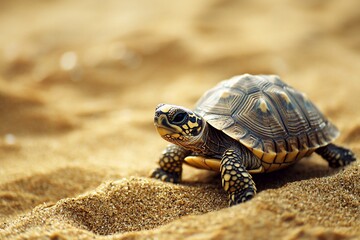 Obraz premium A Close-Up of a Tortoise Crawling on Sandy Ground