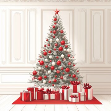 Luxurious Christmas Room Decor with Presents and Red Star - made with Generative AI