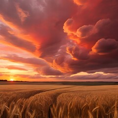 wheat field at sunset