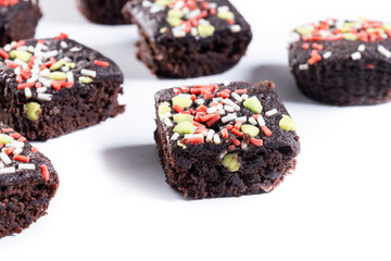 Christmas brownie isolated on white background