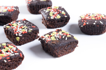 Christmas brownie isolated on white background