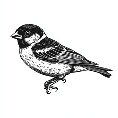 Sparrow isolated vector illustration in linocut style