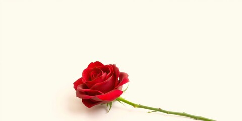 Fototapeta premium Beautiful solo red rose on creamy white backdrop, refined bloom, subtle texture
