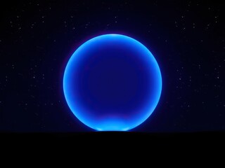 Obraz premium Glowing blue sphere with soft pulsing lights, set against a dark starry night sky, stars, psychedelic art, glowing lights