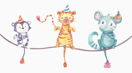 Naklejka premium Circus Animals Balancing in Stack on Rope