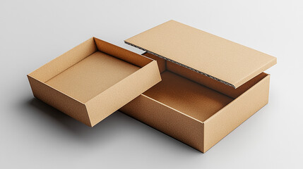 Blank white flat square gift box with open and closed hinged flap lid on white background. Clipping path around box mock-up. Open cardboard box top view isolated, Open and closed white box mockup. 