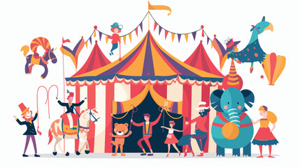 Flat Vector Circus Performance Isolated on White Background