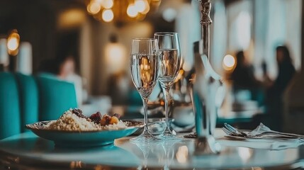 Romantic Dinner Setting with Champagne and Dessert