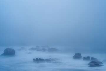 Sea fog (mist) along the West Coast shoreline near Lamberts Bay, Western Cape, South Africa.