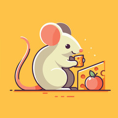 vector image of a cute mouse eating cheese