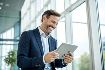 Fototapeta premium Smiling Businessman with Tablet
