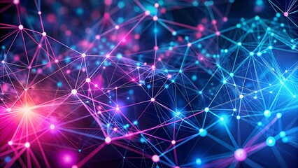 Obraz premium Abstract Pink Blue Network Connection Dots Lines