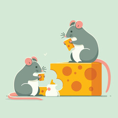 vector image of a cute mouse eating cheese