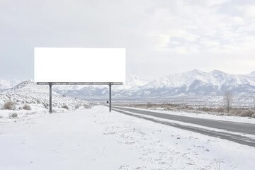 Fototapeta premium Blank Billboard on Snowy Mountain Road