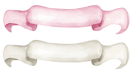 Watercolor hand drawn white and pink banner illustration