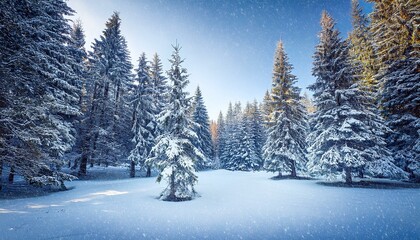 Winter day in forest with christmas trees and snow as illustration