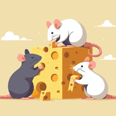 vector image of a cute mouse eating cheese