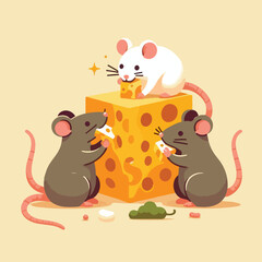 vector image of a cute mouse eating cheese