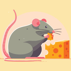 vector image of a cute mouse eating cheese