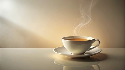 Aromatic Steam Rising from a Warm Cup of Tea on a Reflective Surface