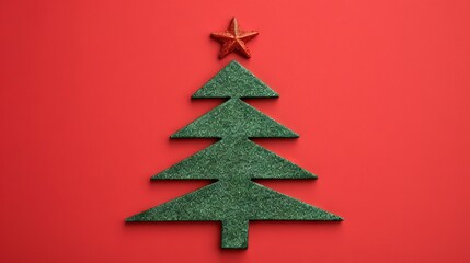 Fototapeta premium Christmas tree decoration on a red background.