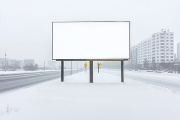 Obraz premium Blank Billboard in Snowy Cityscape